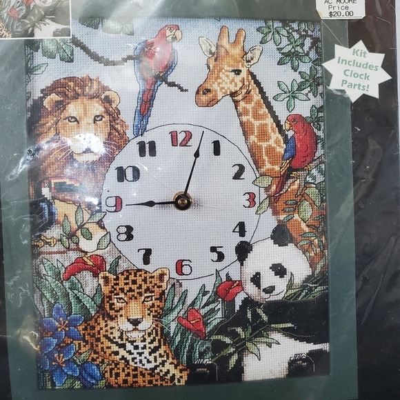 Vintage 1997 Dimensions Counted Cross Stitch Kit ⏰️ L👀K Wild Kingdom Clockwork - Picture 2 of 10